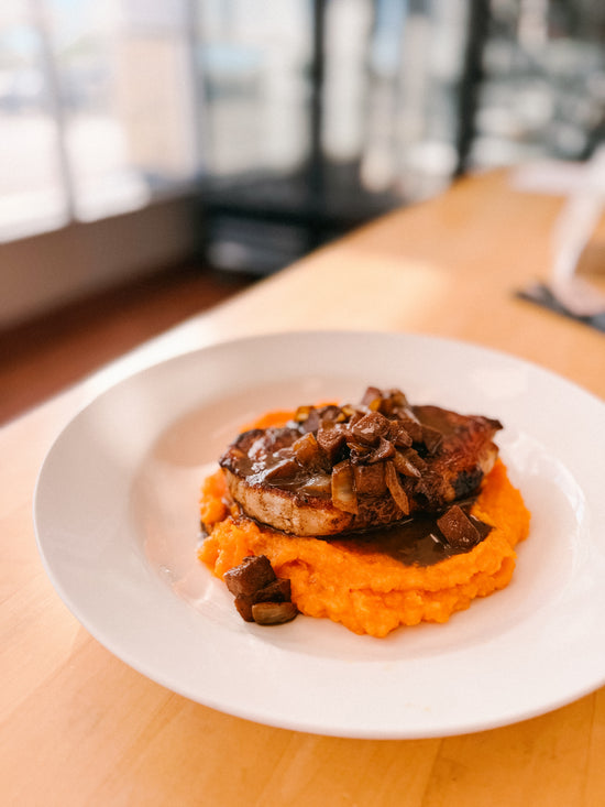 Seared Pork Loin Chops with Maple Squash Mash
