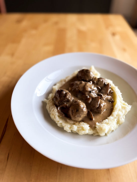 *Fresh* Mushroom Meatballs with Mashed Potatoes