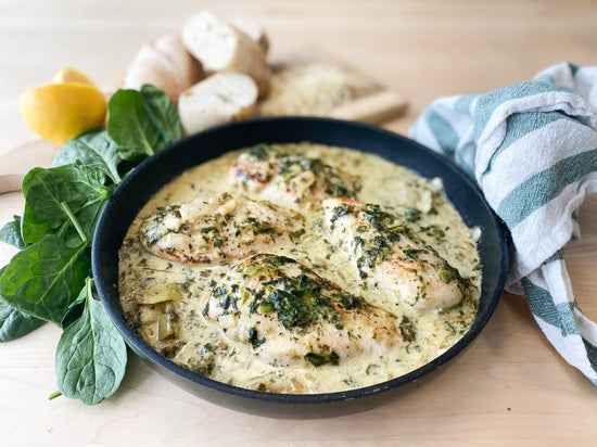 Supper Central Meal kit, prepared Winnipeg food. Spinach & artichoke chicken unique recipe family food.