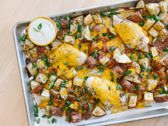 *Fresh* Chicken Sheet Pan with Loaded Baked Potatoes